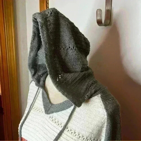 Crocheted Hooded Pullover Sweater Women Med/large Stripe Long Sleeve Cozy Casual - Picture 4 of 10